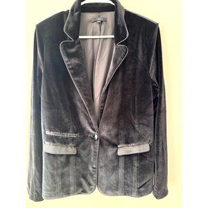 Fate Womens Black Velvet Blazer Size L With Satin Trim & Button Closure